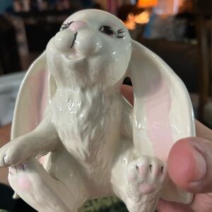Ceramic Bunny Figurine - Cream and Pink